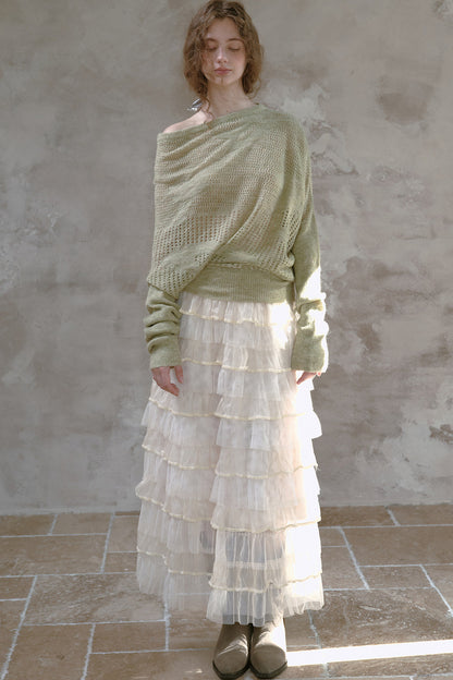 Off-Shoulder Wool Batwing Knit Top