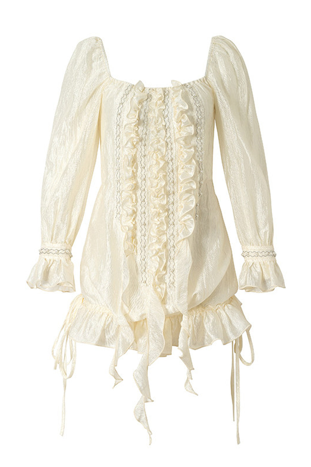 Ruffle Ribbon Puff Sleeve Blouse