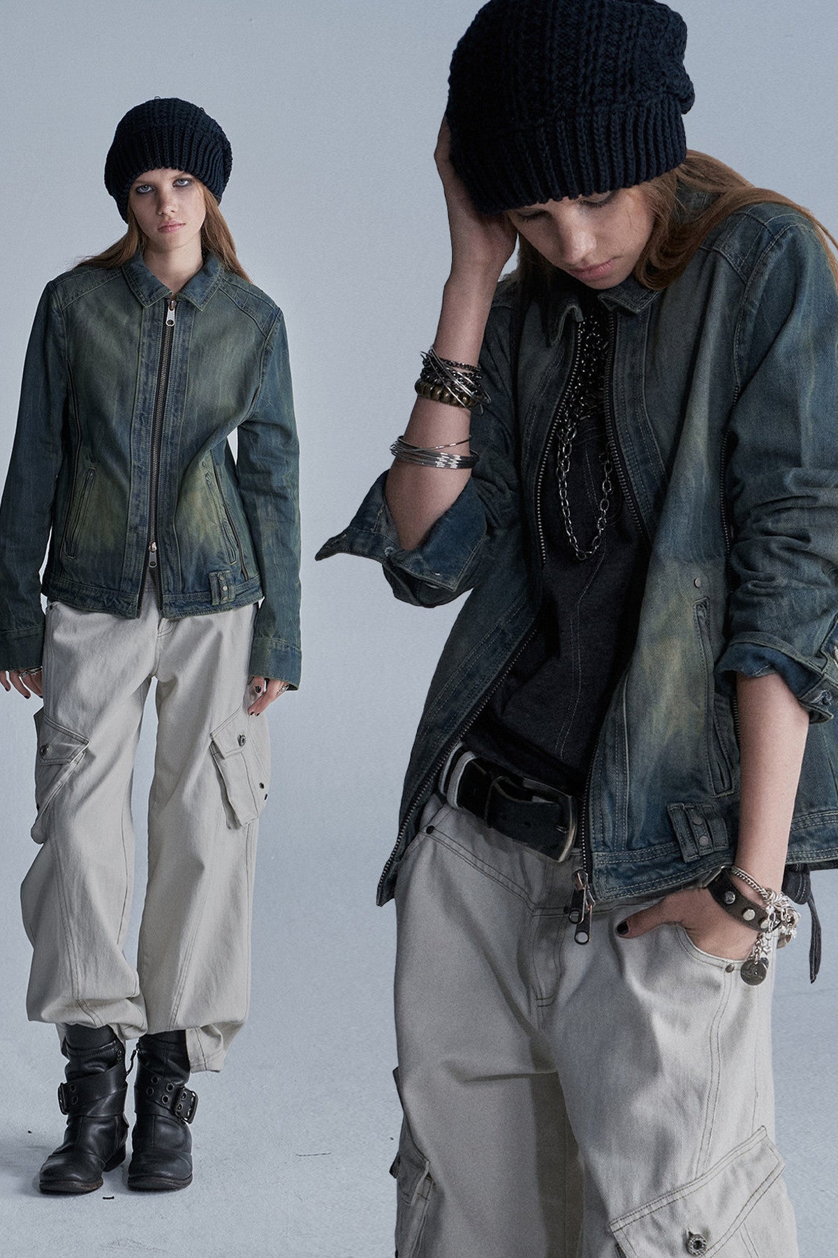 Distressed Zipper Segmented Jacket