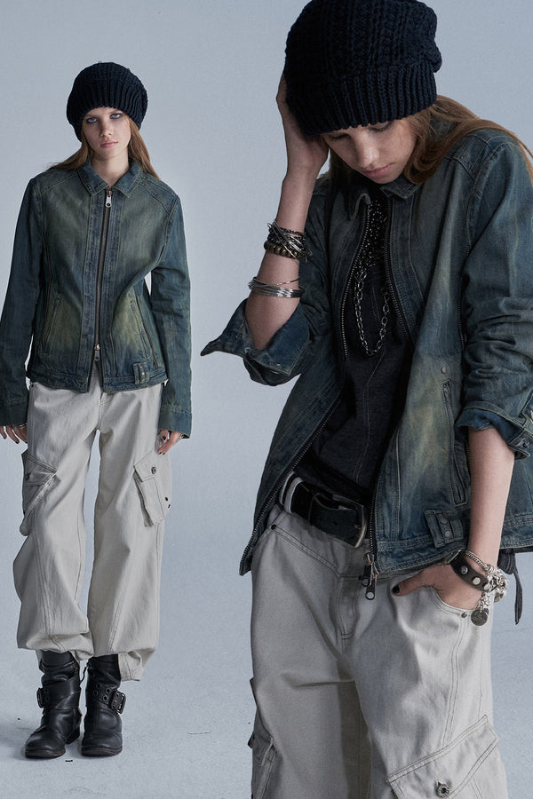 Distressed Zipper Segmented Jacket