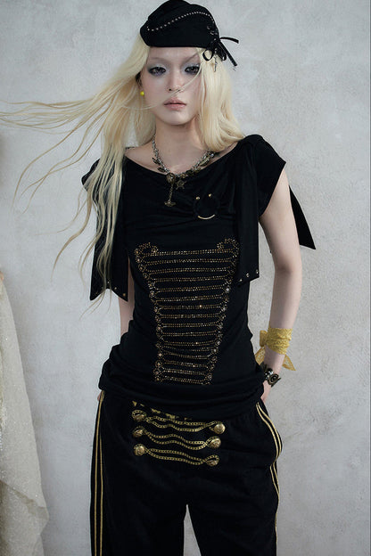 Rhinestone Corset Short-Sleeve Knit Dress