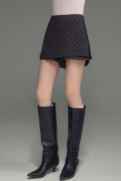 High-Waisted A-Line Polka Dot Layered-Look Skirt