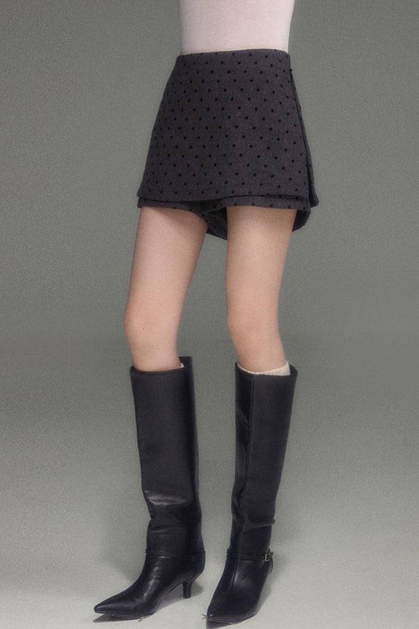 High-Waisted A-Line Polka Dot Layered-Look Skirt