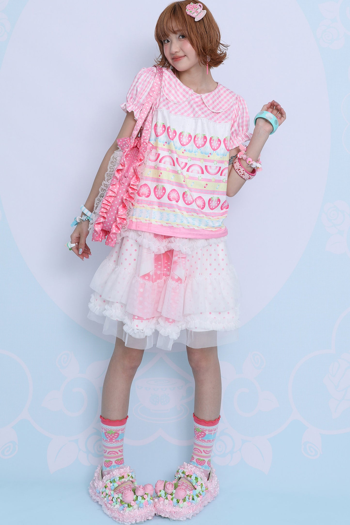 Double-Layer Double-Sided Cake Print White Gauze Skirt