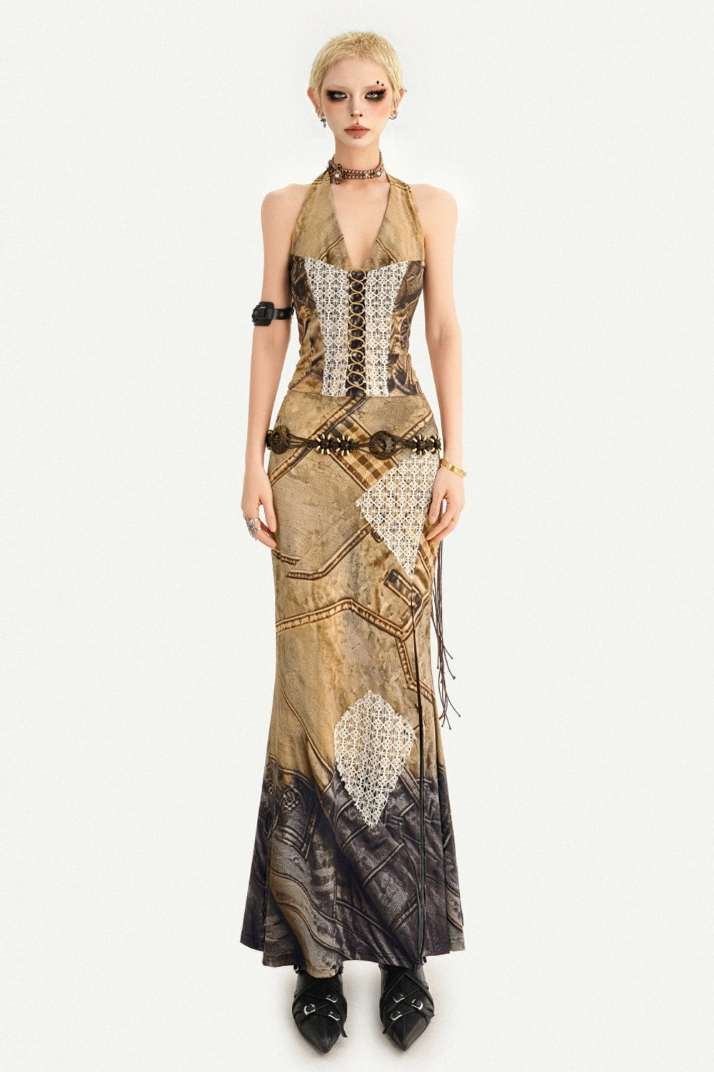 Distressed Patchwork Lace Halter Top