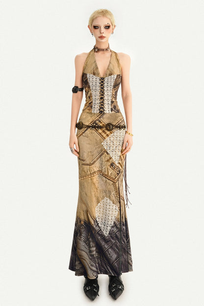 Distressed Patchwork Lace Halter Top