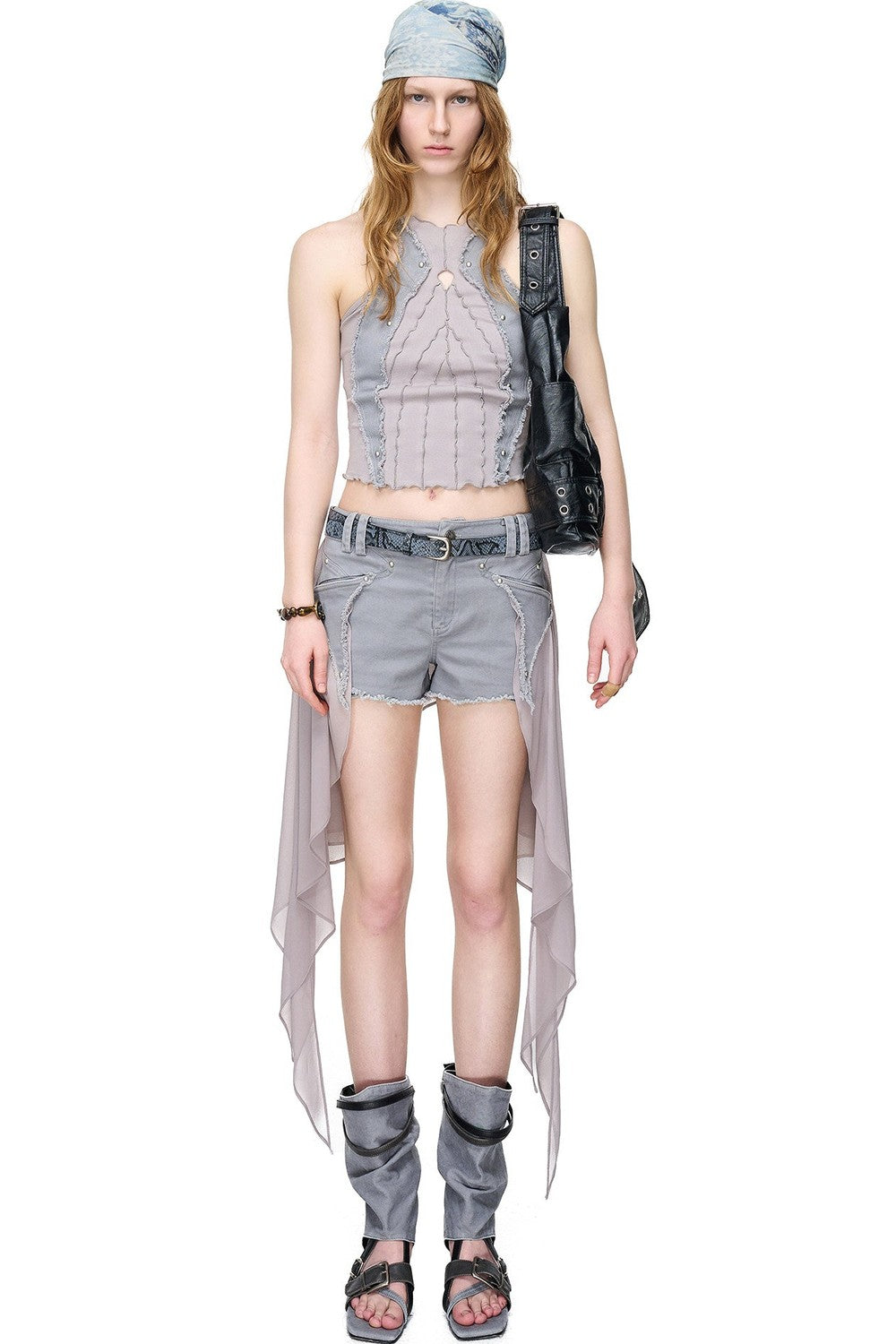 Washed Riveted Patchwork Vest