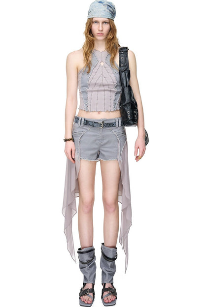 Washed Riveted Patchwork Vest