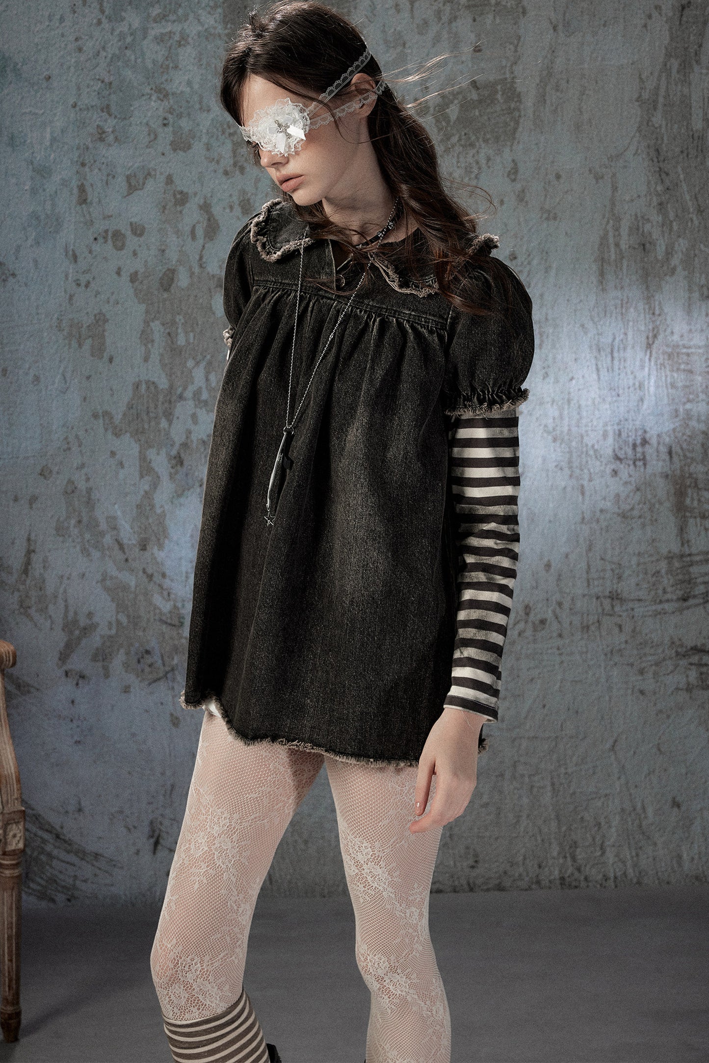 Robe en denim patchwork à rayures