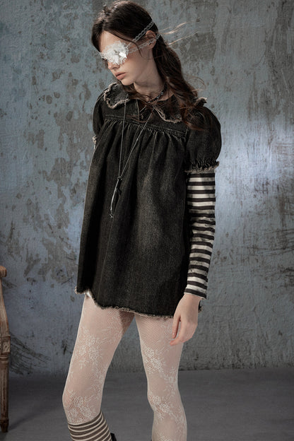Robe en denim patchwork à rayures