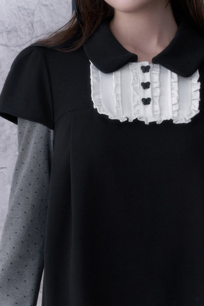 Dark Doll Collar Layered-Look Long Sleeve Dress