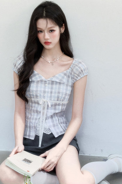 Summer Plaid Patchwork Blouse