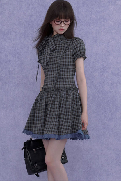 Retro Plaid Bow Dress