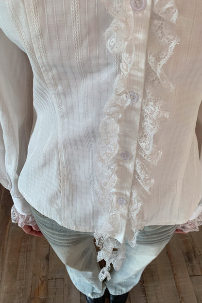 Lace Irregular Hem Long Sleeve Shirt
