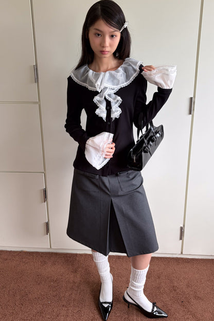 Gray Woolen Bow Pocket Skirt