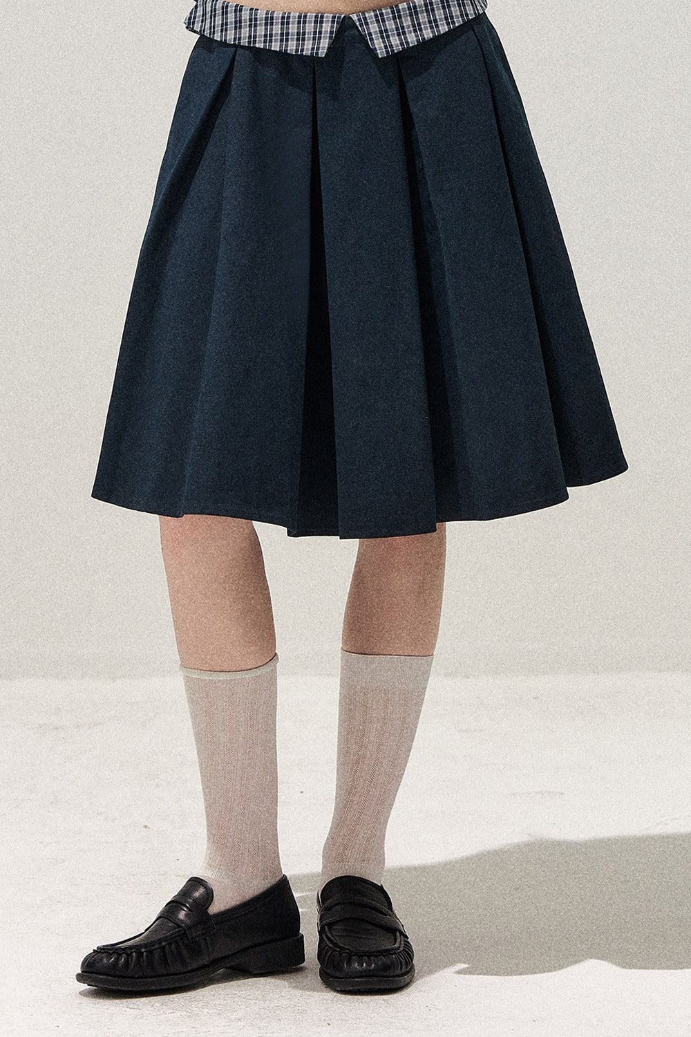 Navy Denim Jacket and Pleated Skirt Set-Up