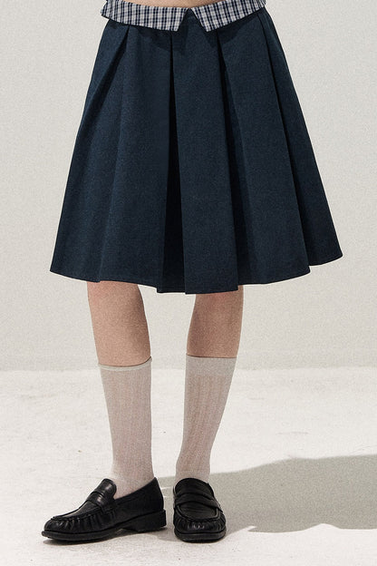 Navy Denim Jacket and Pleated Skirt Set-Up
