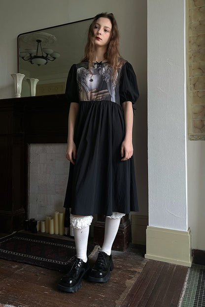 Tempera Oil Painting Print Short-Sleeved Dress