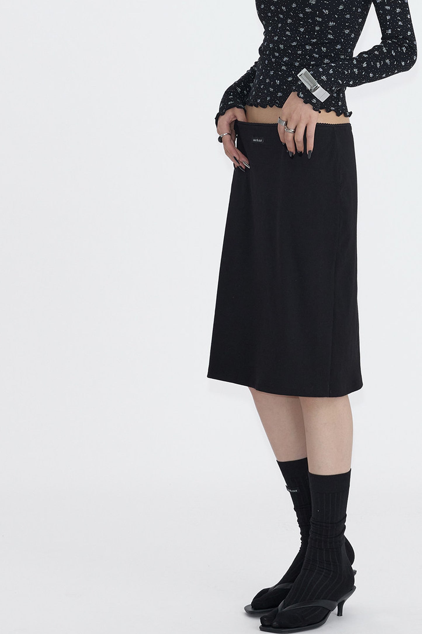 Lace Trim Knit Midi Skirt