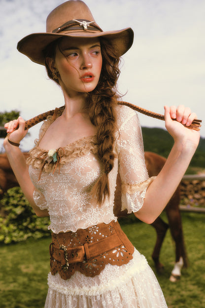 French Retro Lace Skirt and Top Set-Up