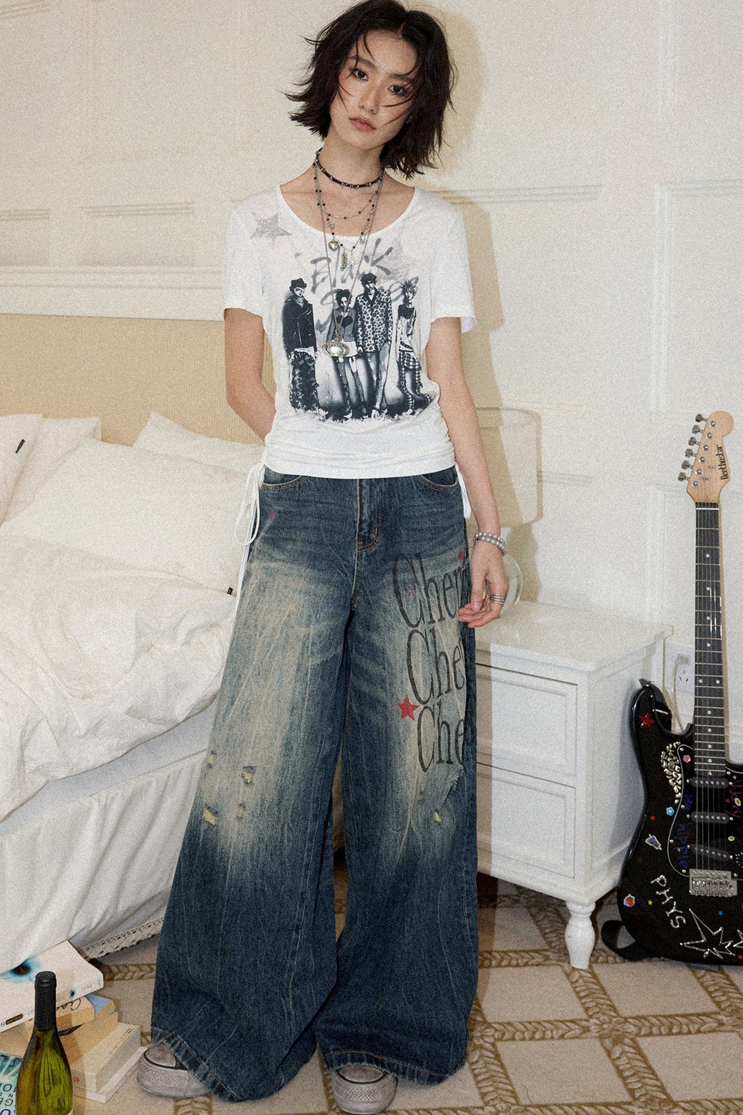 Portrait Print Drawstring Top