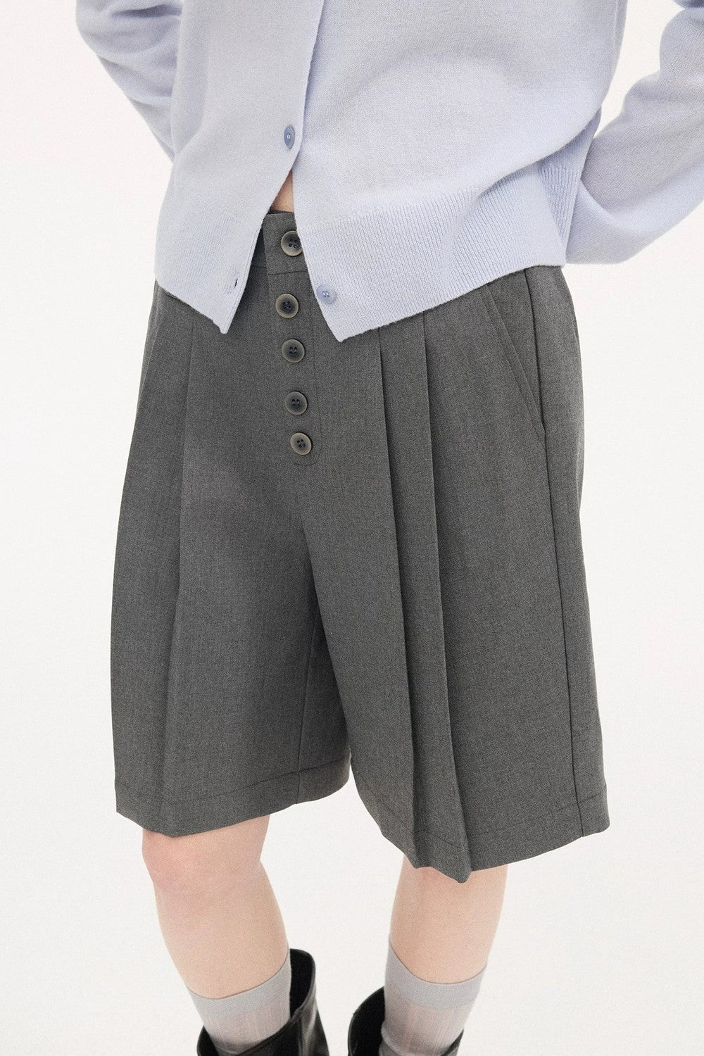 Pleated Gray Dress Shorts