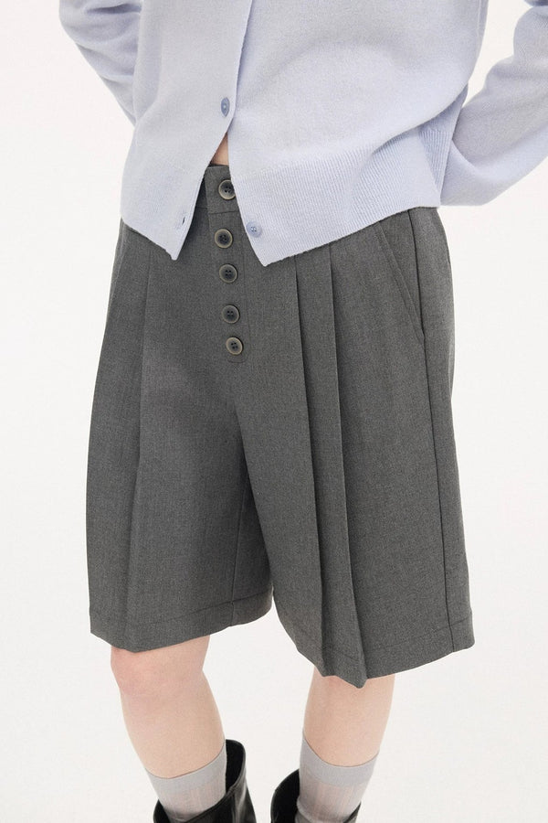 Pleated Gray Dress Shorts