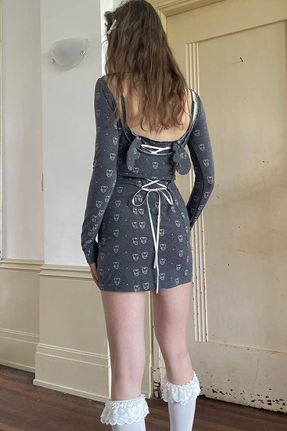 Bear Print Bow Blouse