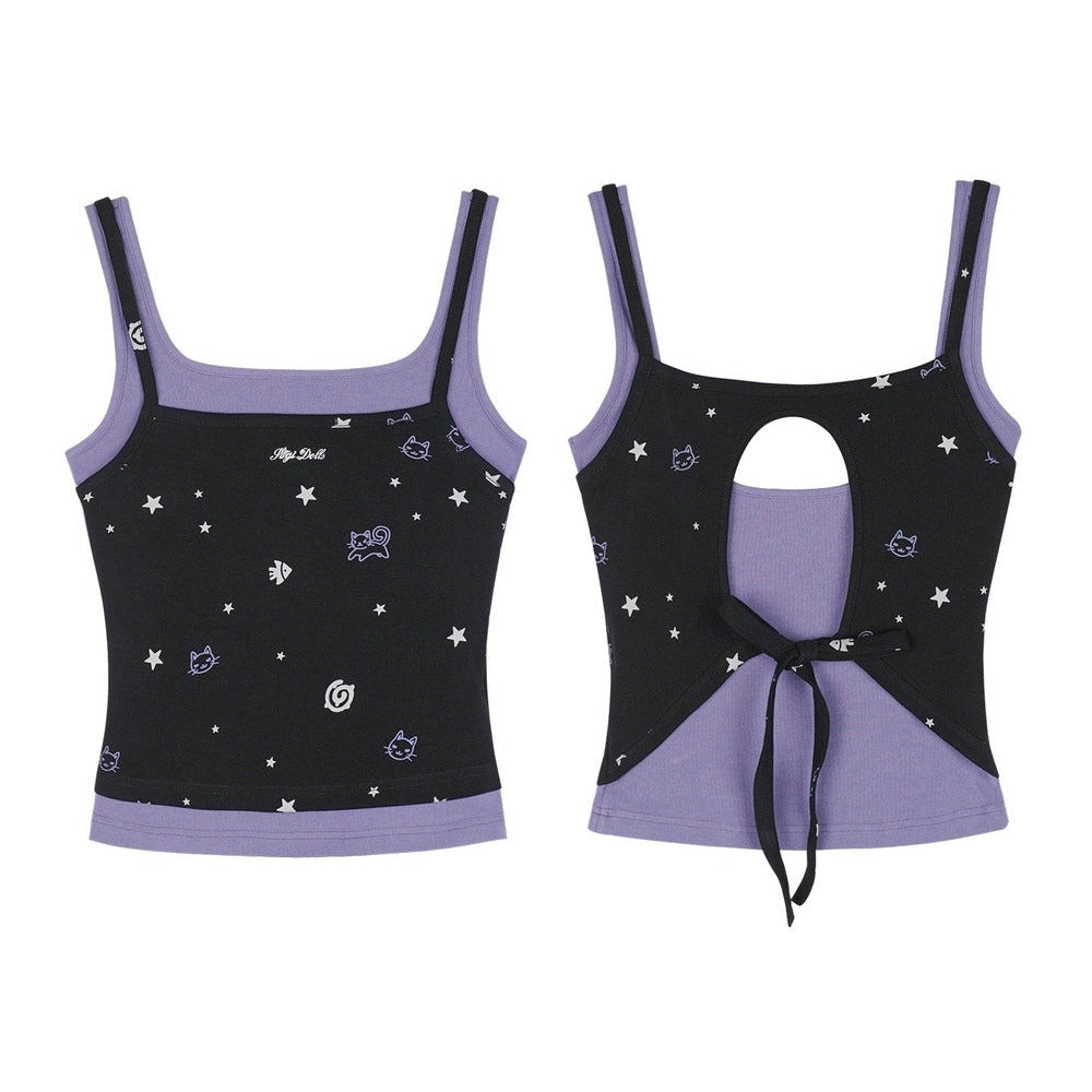 Black Purple Cutout Camisole Set-Up