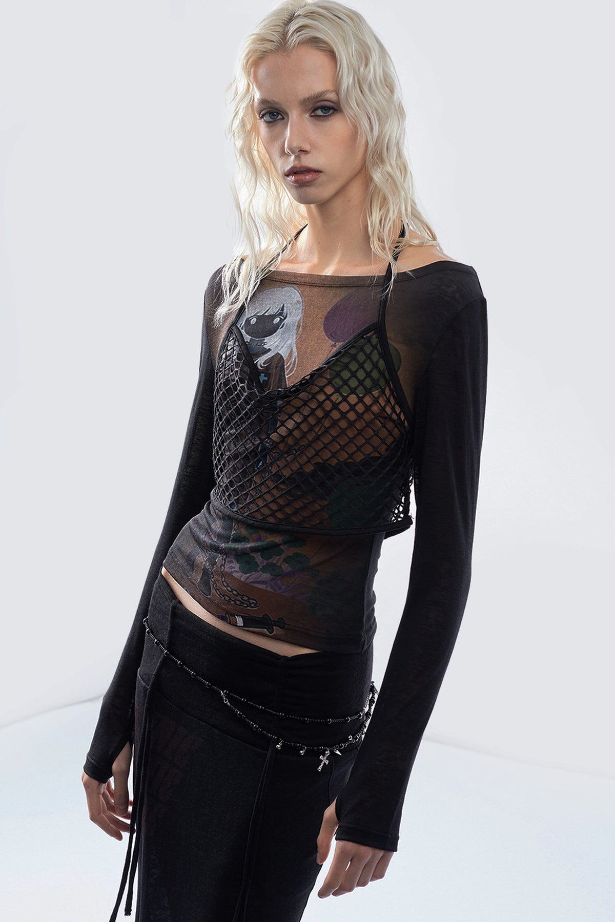 Balloon Portrait Mesh Patchwork T-shirt