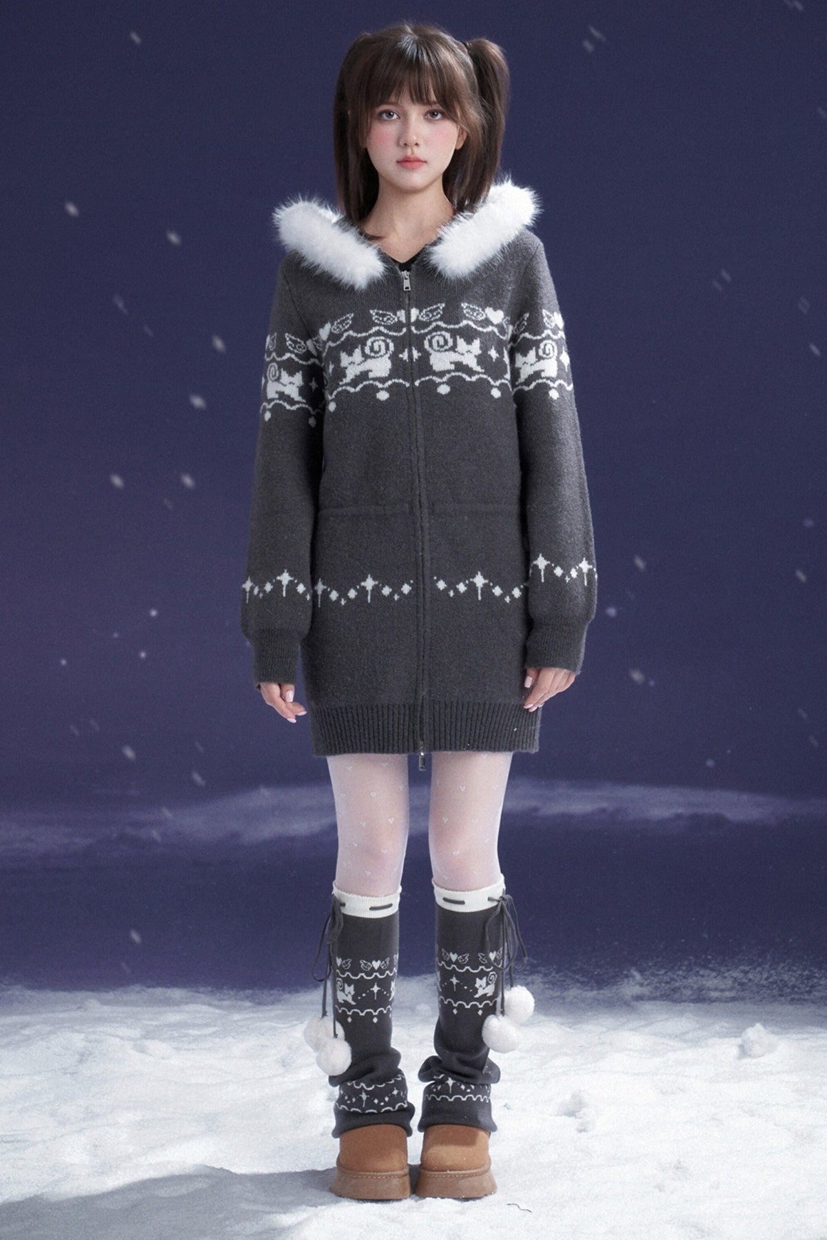 Katzenmantelkleid mit Fair-Isle-Jacquard