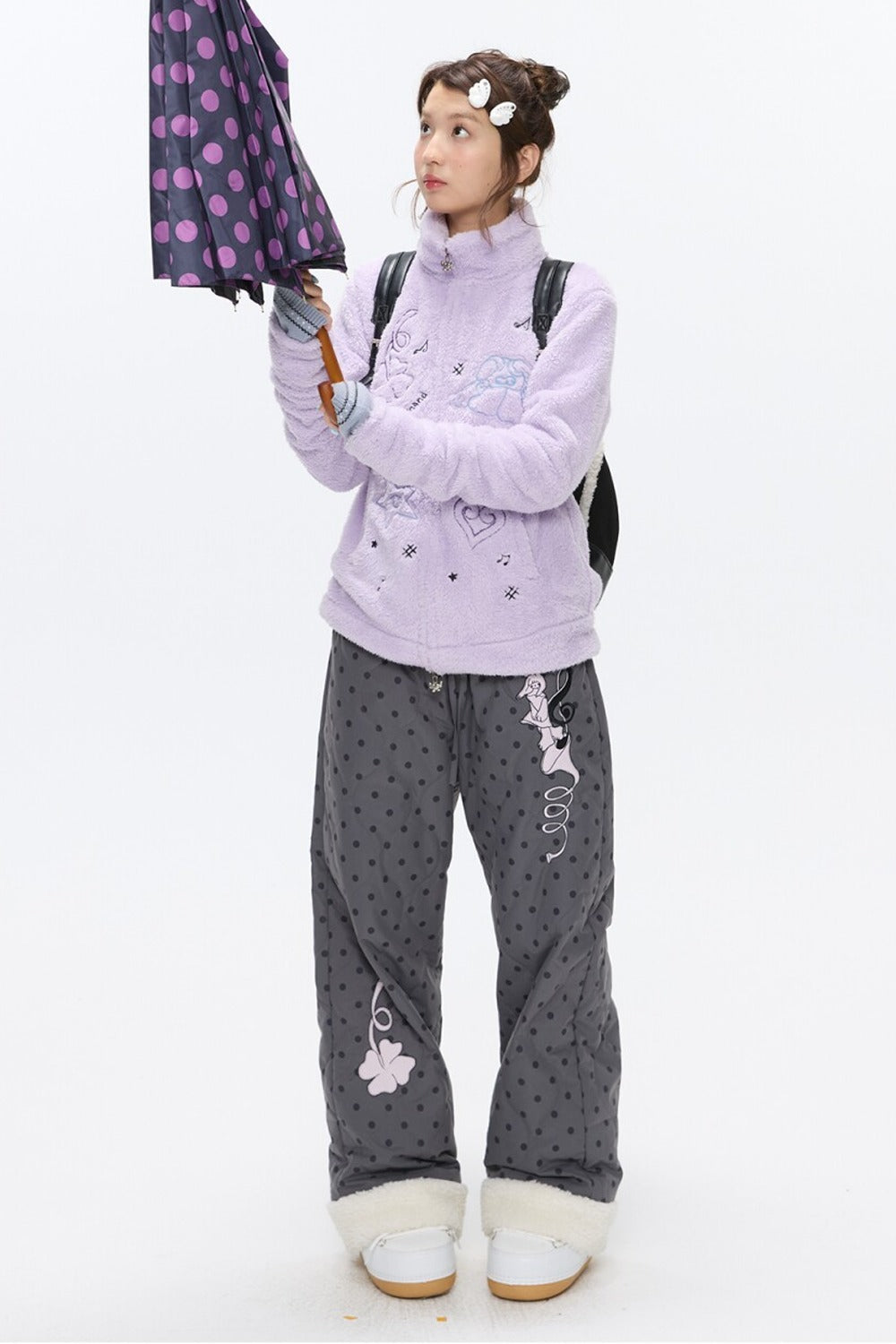 Embroidered Plush Fleece Coat