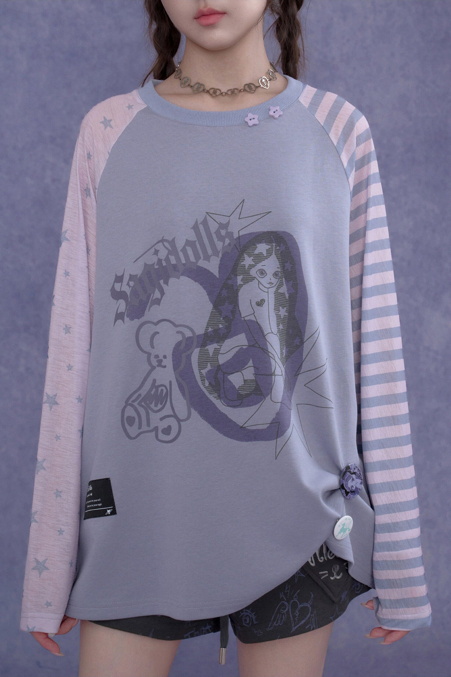 Purple Graffiti Print Raglan Blouse