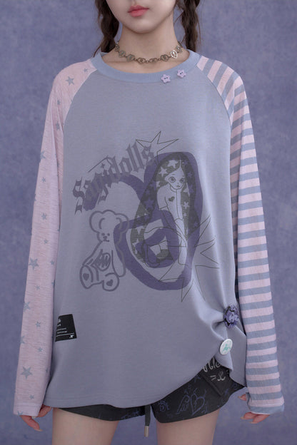 Purple Graffiti Print Raglan Blouse