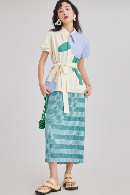 Gradient Pleated Elastic Waist Skirt