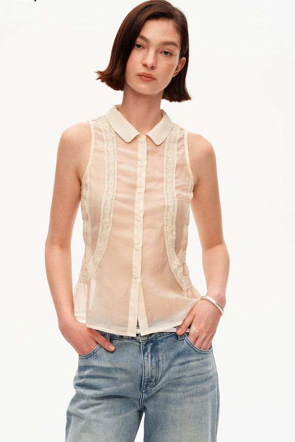Beige Lace Polo Tencel Camisole