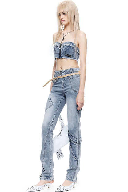 Strapless Denim Tube Top and Jeans Set-Up