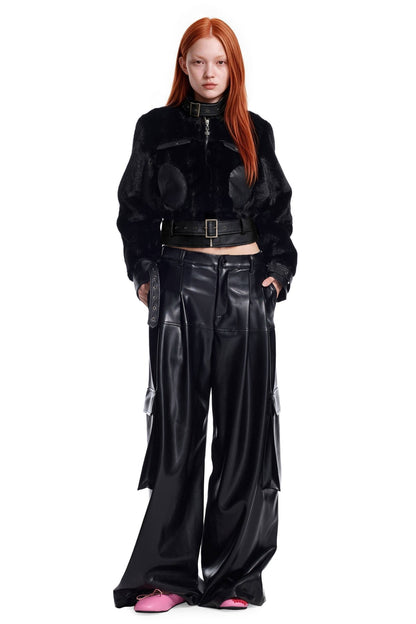 Imitation Mink Fur PU Leather Splicing Jacket