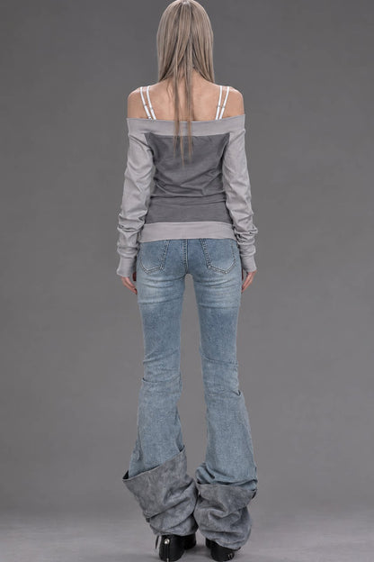 Low-Waisted Rhinestone Flared Jeans