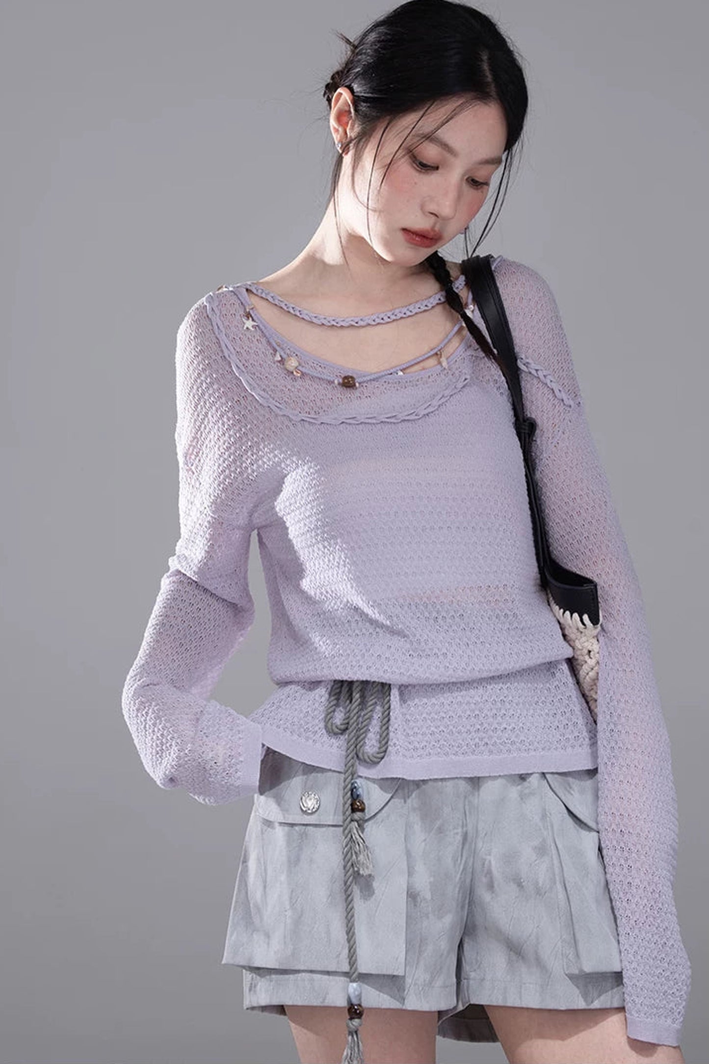 Mist Gray-Purple Knit Blouse