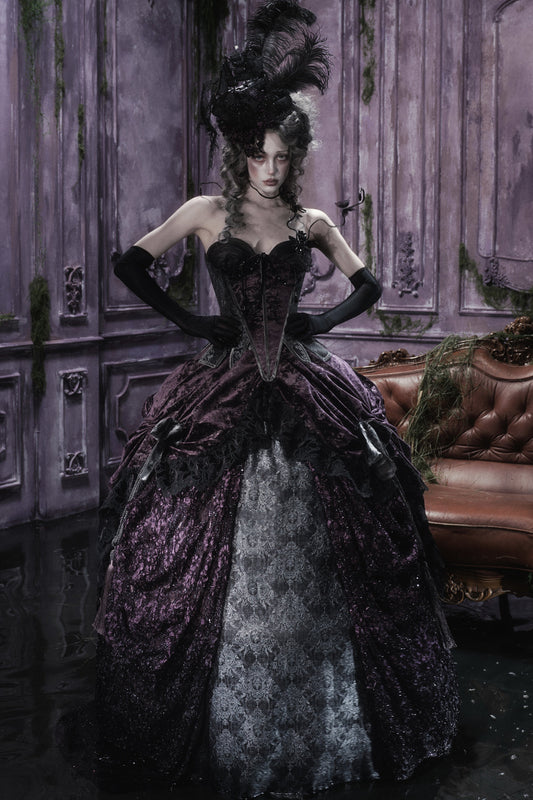 Gothic Dark Purple Bustle Skirt Set-Up