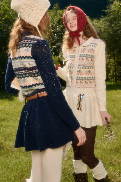 Plisseekleid mit Rentier-Fair-Isle-Muster