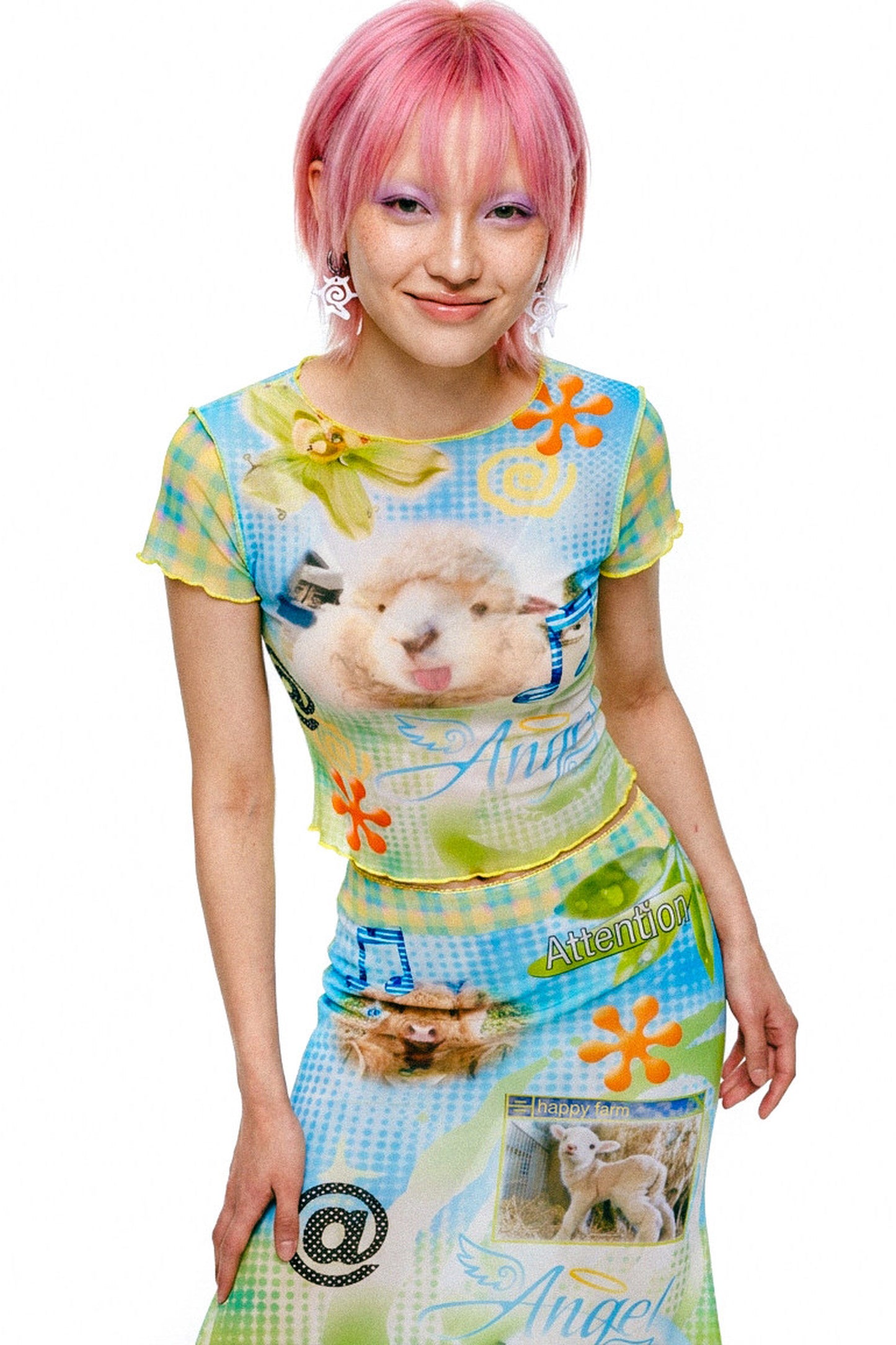Retro Lamb Mesh Fishtail Skirt Set-Up