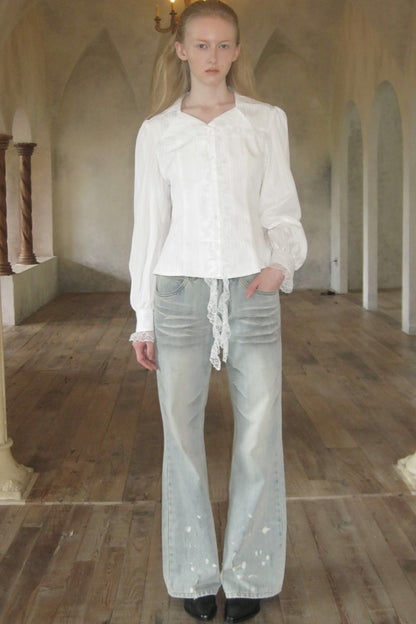 Lace Irregular Hem Long Sleeve Shirt