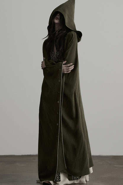 Dark Forest Green Embroidered Detachable Hood Cape