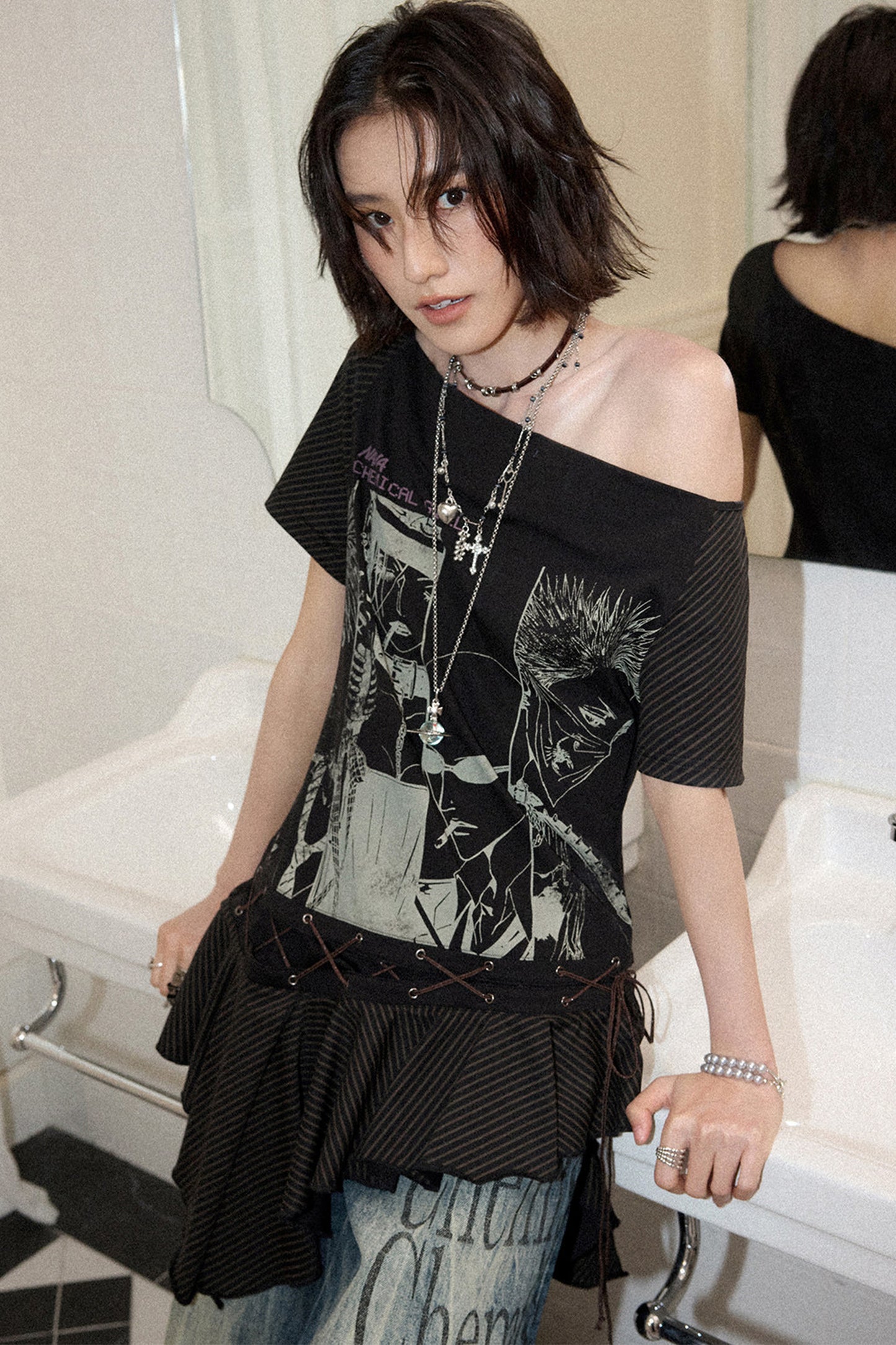 Irregular Shoulder Ruffled Top