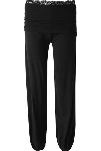 Lace Folded Waist Balloon Pants