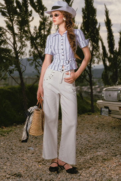Striped Shirt and White Jeans Set-Up