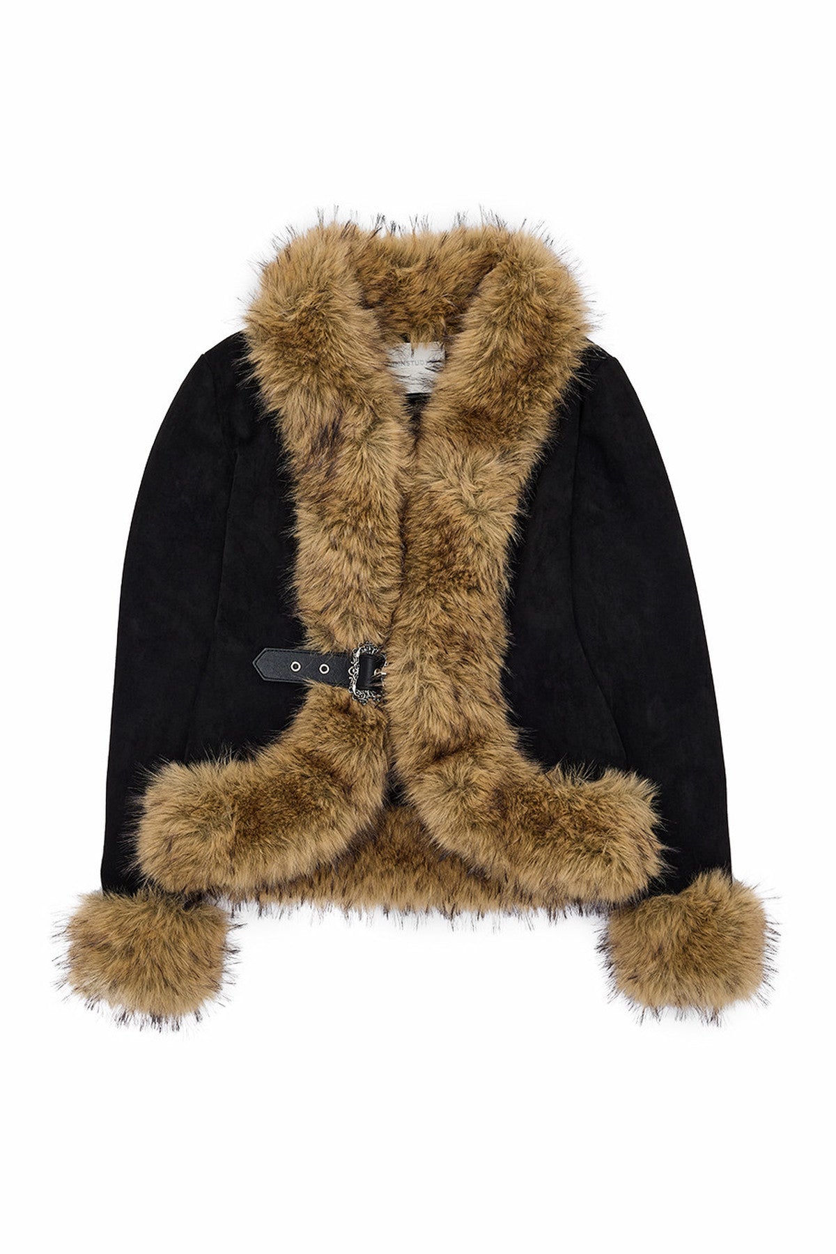 Large Fur Collar Leather Buckle Short Jacket