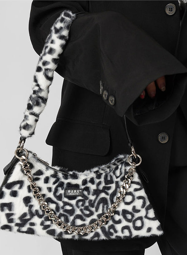 Leopard Checkerboard Fur Handbag